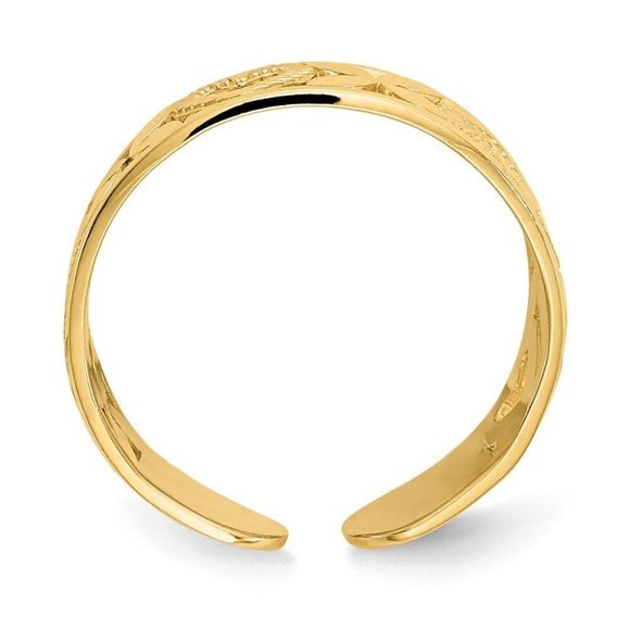 14k Yellow Gold Solid Toe Ring Diamond-cut X & Heart Adjustable - Picture 4 of 4